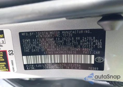 2021 Toyota Camry Xse from USA, damaged, VIN 4T1K61AKXMU516616